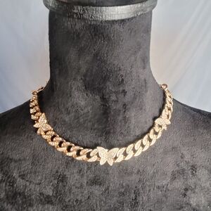 Bella Jack Pave Rhinestone Butterfly Gold Tone Necklace